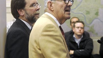 John Oyler, right, an engineer, talks Wednesday about how important the Civic Arena is as an example of structural engineering because it was done in the days before computer design. Speaking before the Historic Review Commission, he described how remarkable and unique the retractable dome is.