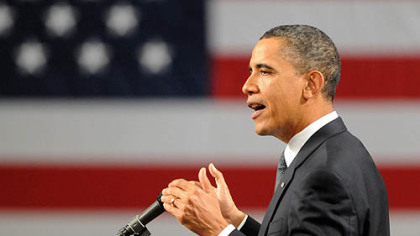 President Obama addresses the audiences about investing in innovation and clean energy as part of his plan to "Win the Future" at Penn State University on Thursday.