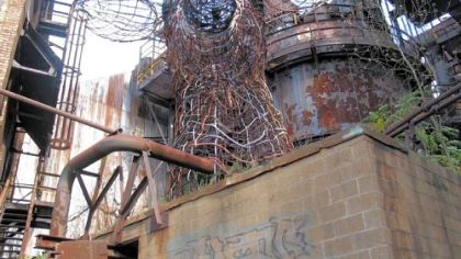Tim Kaulen's sculpture "Rankin Deer Head" at Carrie Furnace.