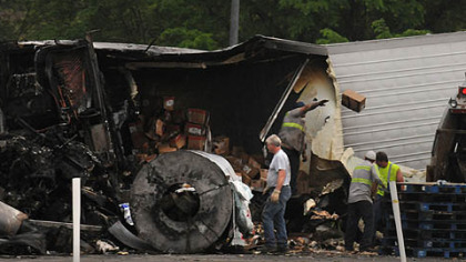 Crews work at the scene of the violent crash.