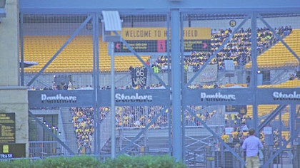 For filming of the "Dark Knight Rises", several Steeler players took the part of extras for the 'Gotham Rogues.' Signs were displayed in their honor.