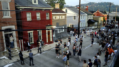 A big crew shows up for what may be the first scenes shot in Pittsburgh of "Magnus Rex," the code name for the "The Dark Knight Rises," filming on 41st Street in Lawrenceville early Friday morning.