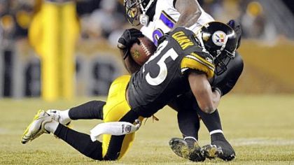Safety Ryan Clark takes down Ravens receiver Anquan Boldin in the second quarter of the AFC Divisional playoff Saturday at Heinz Field. Boldin was held to just one catch for -2 yards on the evening.