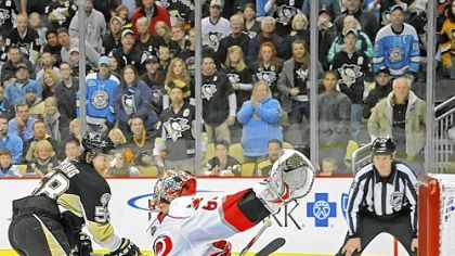 Kris Letang gives the Penguins the early advantage in a shootout Nov. 17 against Carolina.