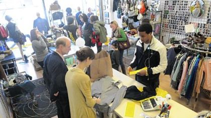 Checking out at the Squirrel Hill Avalon Exchange store.