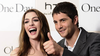 Actors Anne Hathaway and Jim Sturgess attend the premiere of "One Day" on Monday, Aug. 8, in New York.