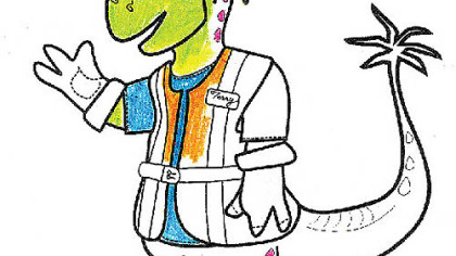 Hey kids, meet "Talisman Terry, the Friendly Fracosaurus."