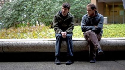 Actor Cris Lankenau, left, and director Aaron Katz during the making of "Cold Weather."