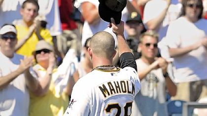 Pirates starting pitcher Paul Maholm waves to the fans after he tormented Cubs batters all day, allowing one earned run while striking out eight over 7 2/3 innings.