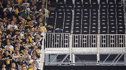 A section of empty seats, deemed unsafe, are seen at Cowboys Stadium before Super Bowl XLV between the Green Bay Packers and the Steelers on Sunday, in Arlington, Texas.