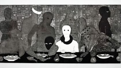 "The Supper", a 1991 collagraph by the late Belkis Ayon, part of the 
Mattress Factory exhibit "Queloides."