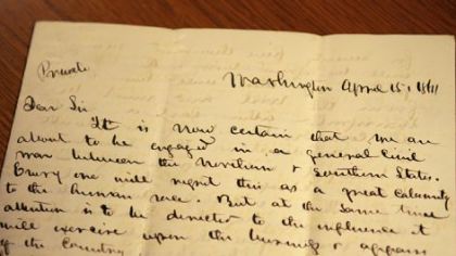 The letter from Edwin M. Stanton to his brother-in-law, dated April 15, 1861: "It is now certain that we are about to be engaged in a general civil war between the Northern & Southern states. Every one will regret this as a great calamity to the human race," Stanton wrote.
