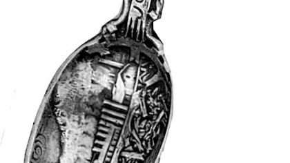 A souvenir spoon was sold by a Johnstown jeweler in 1891, two years after the flood of 1889. The stone bridge, where many of the bodies and debris accumulated, appears on the part of the utensil used to hold food.