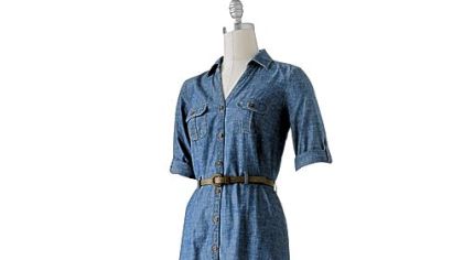 Level 1: To start wearing more denim, begin with a single piece, such as a shirt dress.