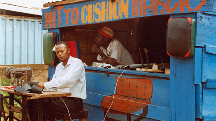 In "Too Shallow for Diving," David Stairs explores Africa's water crisis through maps, photographs and statistics, proposing the culpability of global human behaviors. This is Mitto Cushion Makers in Kampala