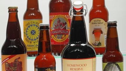 Clockwise from top: Penn Brewery's Penndemonium, a golden lager fest made in spring; Full Pint?s Chinookie India pale ale.
Voodoo Brewery's 4 Seasons India pale ale, which subtly changes four times a year; East End Brewing?s Homewood Reserve, its Blackstrap Stout aged in bourbon barrels; Erie Brewing's Railbender Ale, a Scottish-style ale; Rock Bottom's Restaurant & Brewery's Das Gut Dopplebock; and Church Brew Works' Celestial Gold, a pilsner-style lager.