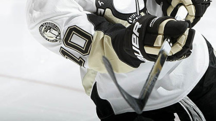 Penguins forward Mark Letestu shoots during warmups before Saturday's game against the Maple Leafs at the Air Canada Centre in Toronto.