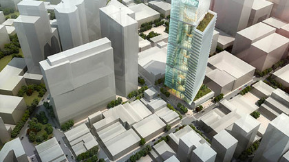 How the Tower at PNC Plaza will appear when seen from the air.
