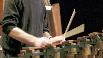 Bill Ruyle performing on the Diamond Marimba from the Harry Partch instrument collection.