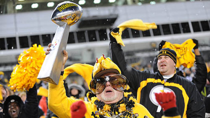 Bud Recktenwald of Whitehall cheers on the Steelers during a rally for fans at Heinz Field.