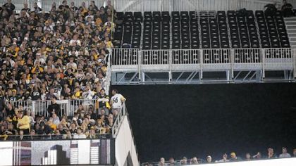 A section of empty seats, deemed unsafe, are seen at Cowboys Stadium before Super Bowl XLV between the Green Bay Packers and the Steelers on Sunday, in Arlington, Texas.