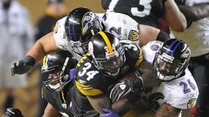 Steelers running back Rashard Mendenhall ran for 1,273	 yards on 324 carries last season. Both were career highs.