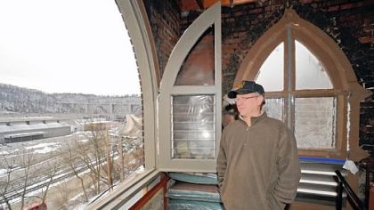Dan Riccobon converted the bell tower into a small sitting area reached by a spiral stairway that overlooks the former Westinghouse plant.