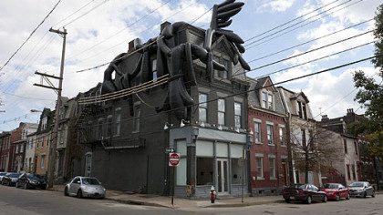 Elio Rodriguez's "Black Ceiba," 2010, inflatable and soft sculpture atop the Mattress Factory's 1414 Monterey satellite gallery.