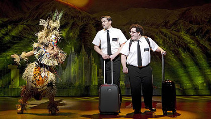 Rema Webb, Andrew Rannells and Josh Gad star in "The Book of Mormon," nominated for 12 Tony Awards.