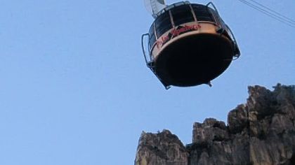 The Palm Springs tram travels from the desert floor to a mountain peak.