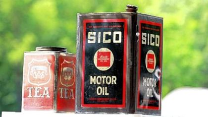 Vintage tins for sale at Tour-Ed Mine Flea Market in Tarentum.