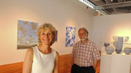 Judy Barie, galleries director, and visual arts director Don Kimes in the Strohl Art Center at the Chautauqua Institution.