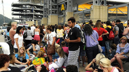 Fans get ready to enter Heinz Field after being in line all night.