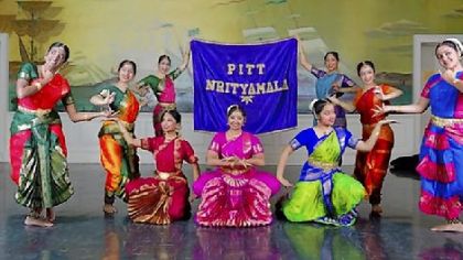 From left, Santhiya Mahilkanthan, Indrani Kar, Anita Rao, Shobhitha Ravi, Swarna Sunkara, Shipra Kumar and Sudha Mokkapati. In rear, holding banner, Sushma Kola and Pranathi Kaki.