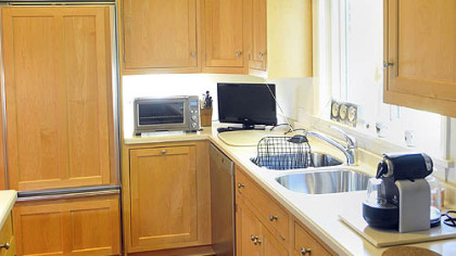 The kitchen was recently remodeled and offers a view of the Pittsburgh skyline.