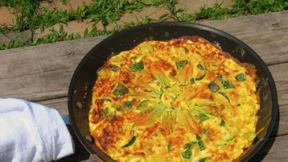 Zucchini and squash blossom fritatta.