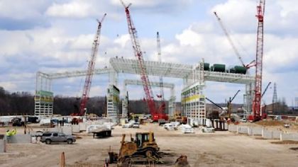 The steel skeleton of the new V&M Star Steel rolling mill, which will create 350 new jobs when it is up and running, is now under construction in Youngstown, Ohio.