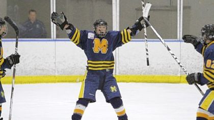 Mars' Nicholas Blaney celebrates after scoring his second of three goals in a 5-2 victory against Springfield from Delaware County in the Pennsylvania Cup Class A final Saturday at the Ice Line rink in West Chester, Pa.