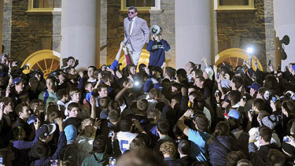 Penn State students gather after the announcement that Joe Paterno would no longer be head coach of Penn State Football to call for him to be allowed to coach one final game.