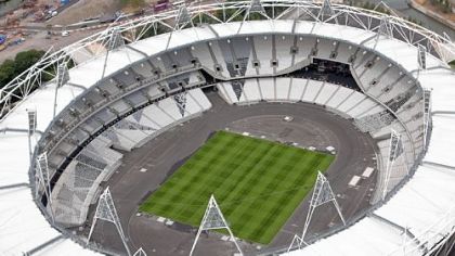 Aerial view on July 14 of the 80,000-seat Olympic Stadium being built in East London.