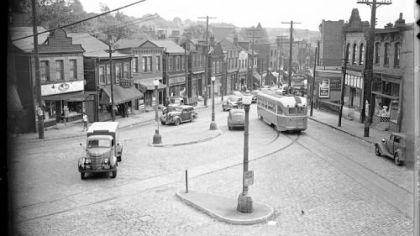 Herron Avenue at the intersection of Milwaukee Street, Hill District, c. 1938-1945.