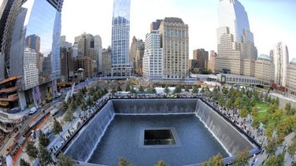 The South Pool of the 9/11 Memorial in lower Manhattan.
