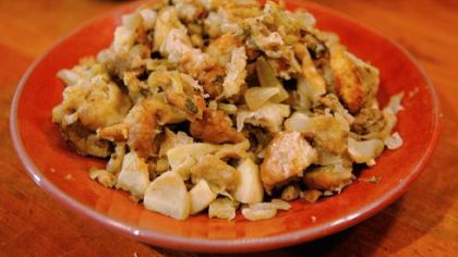 Chicken, liver and apple stuffing.
