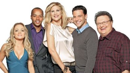 "The Exes" stars, from left, Kelly Stables, Donald Faison, Kristen Johnston, David Alan Basche and Wayne Knight.