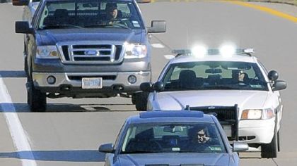 A state trooper chases a speeder traveling about 75 mph in a 55 mph zone on the southbound lane of Interstate 79 near the Southpointe exit on Wednesday.