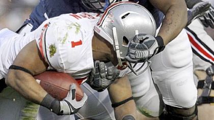 Penn State defensive lineman Devon Still, stopping Ohio State running back Dan Herron earlier in his career, tied his career high with seven tackles in the loss to Alabama.