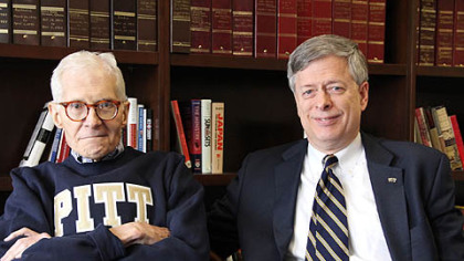 William S. Dietrich II, left, with University of Pittsburgh Chancellor Mark Nordenberg.