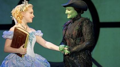Anne Brummel and Natalie Daradich portray Glinda and Elphaba in "Wicked," opening Wednesday at the Benedum Center.