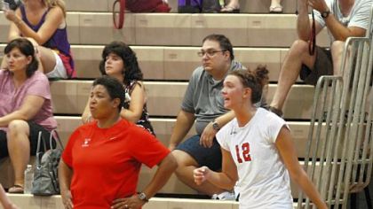 Moon girls volleyball coach Tonja Ayala and standout player Nicole Moorman watch the action from the sideline during the Mt. Lebanon Tournament.