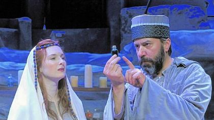 Daina Michelle Griffith stars as Madelaine the Pure/Mother and David Cabot as Mikael Ben Maliaechom in The REP's "A Child's Guide to Heresy."
